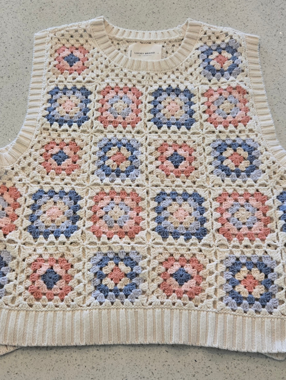 Lucky Brand-Unisex Crochet Sweater Vest/tank-Cream Size Large